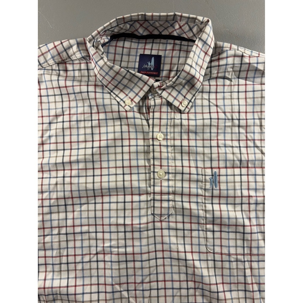 Johnnie-O Button Down Polo Mens XL White Red Blue Check Prep-Performance Short